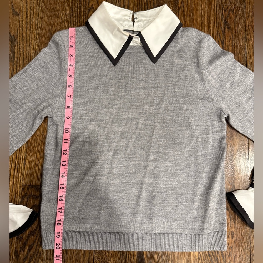 Alice + Olivia Porla Gray Wool Sweater Collar Cuff Crewneck Knit Top Size Large - Picture 3 of 8